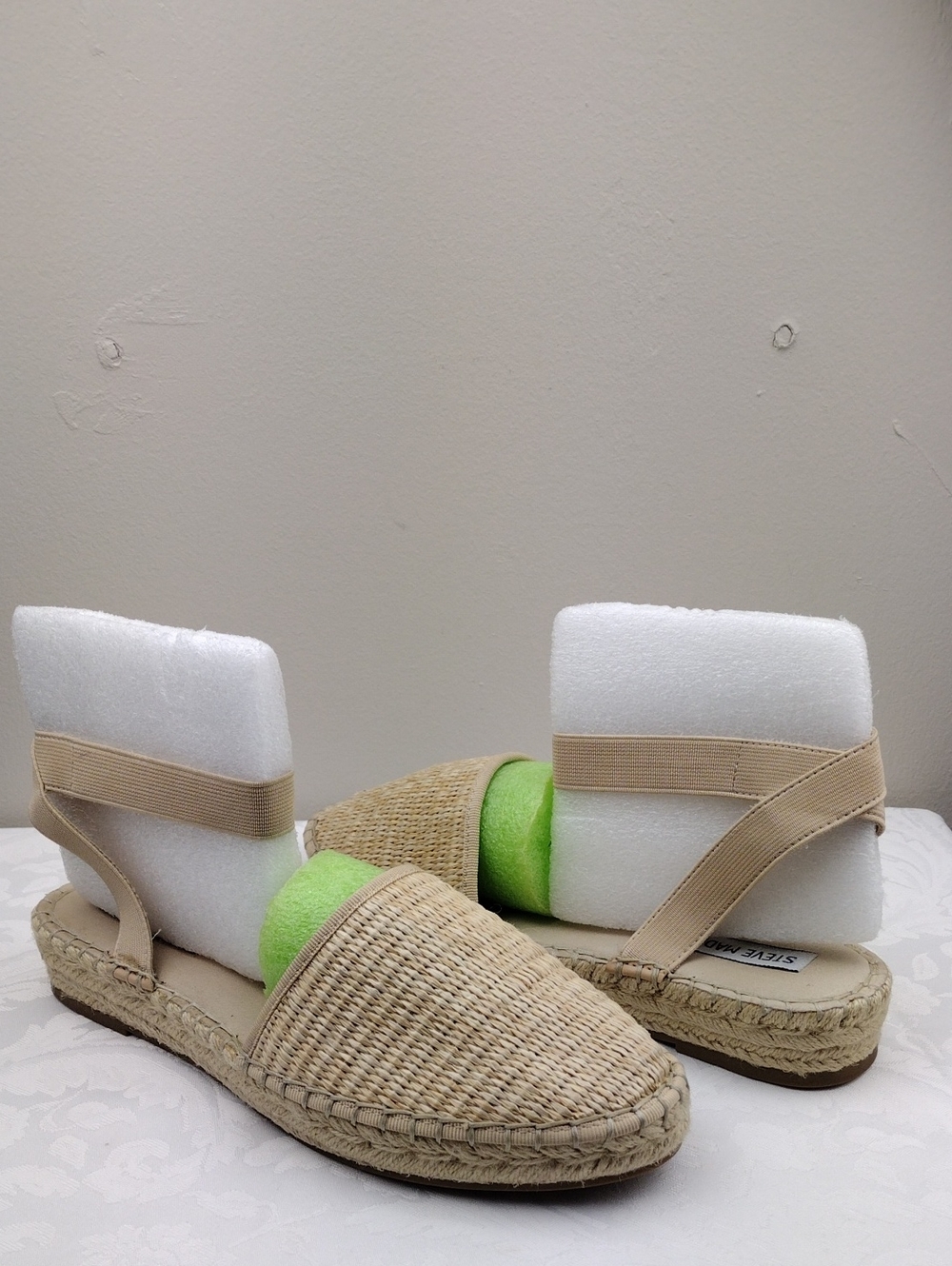 Steve Madden Marlene Wheat Woven Round Toe Elastic Ankle Strap Espadrille Sandal